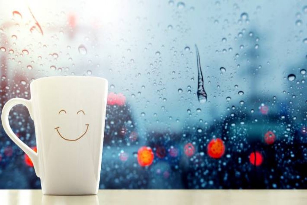 Smiling Cup with Rainy Window