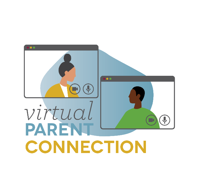 Two devices with parent silhouettes and the words 'virtual parent connection'