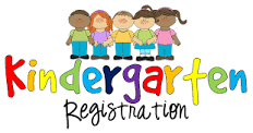 Cartoon of 5 children holding hands with the words "kindergarten registration' in colorful font