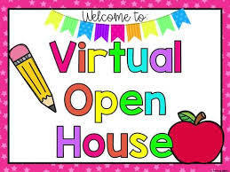 Rainbow graphic with pencil, apple, welcome banner that reads 'Welcome to Virtual Open House'