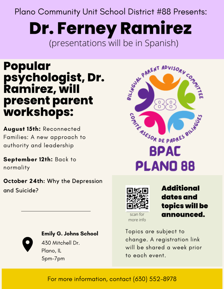 English flier about monthly parent workshops