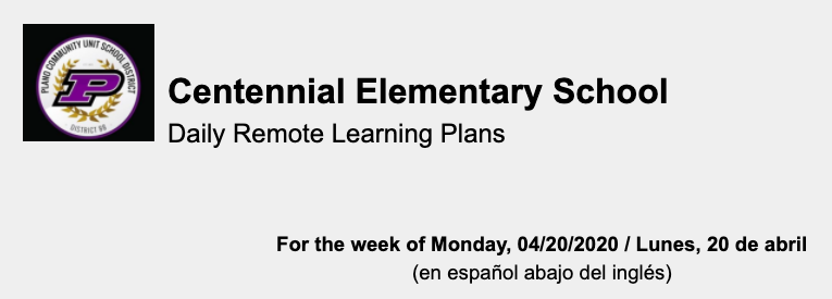 Remote Learning Plans Week of 04/20