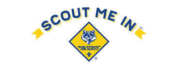 Graphic of cub scouts with logo and words 'scout me in'