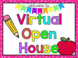 Rainbow graphic with pencil, apple, welcome banner that reads 'Welcome to Virtual Open House'