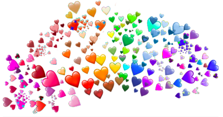 Colorful hearts in all shapes and sizes