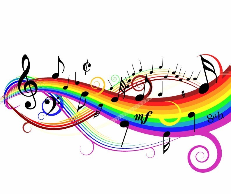 Musical Notes on a rainbow colored staff