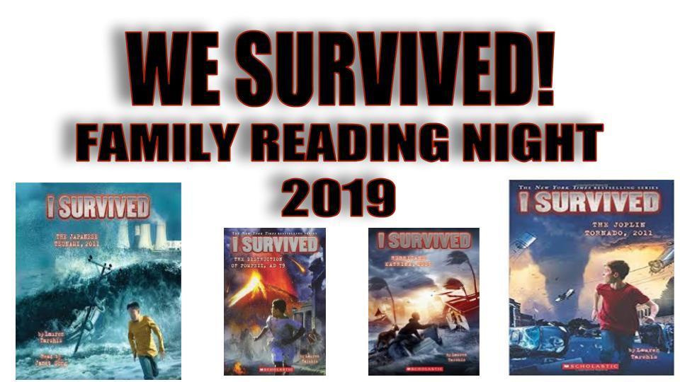 Family Reading Night Flyer with the "I Survived" Series books as the cover.