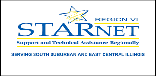 Logo for STAR Net Region 6; blue letters with yellow star