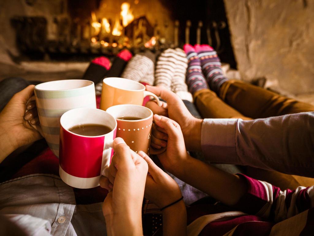 Family drinking hot cocoa