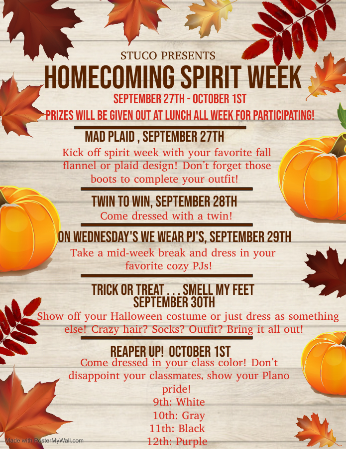 Homecoming Spirit Week Schedule