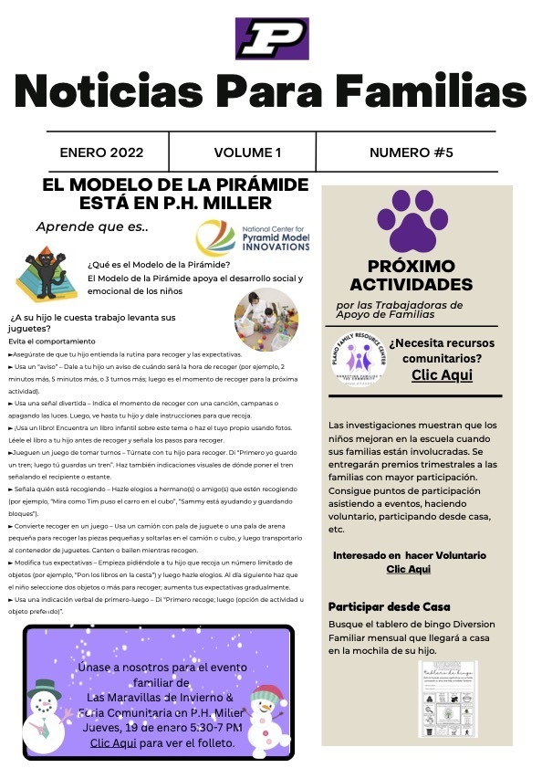 P.H. Miller Family Support Newsletter - Jan 2023 Spanish 1