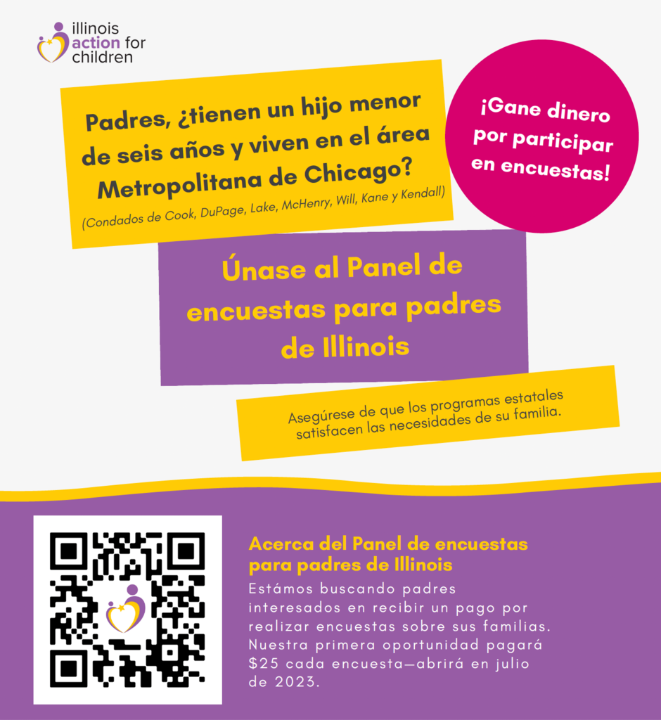 Spanish version of the yelloe and purple boxes with informaiton form Illinois Action for Children